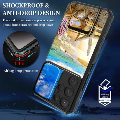 Vista 7 de FUYOCWE Funda para Samsung Galaxy S22 Ultra con cubierta para cámara deslizante, resistente Defender Kickstand Protector de lente de cámara Funda