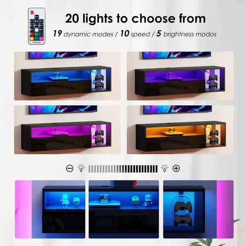 Vista 4 de SogesPower Soporte flotante para TV montado en la pared con luces, soporte de TV LED, centro de entretenimiento flotante con almacenamiento