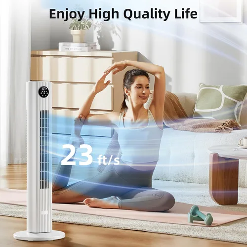Vista 6 de Antarctic Star Ventilador de torre de 35 pulgadas, portátil, eléctrico, oscilante, ventilador oscilante de 85°, enfriamiento silencioso, control