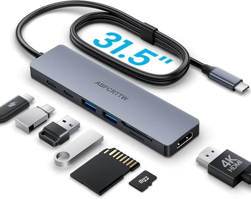 Vista 12 de Adaptador multipuerto USB C a USB Hub, adaptador multipuerto USB C 7 en 1 de aluminio, extensores USB, adaptador USB a USB C para MacBook Pro/Air