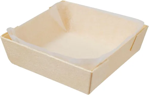 Vista 2 de Restaurantware Taipei - Moldes de madera para hornear de 3 onzas, 100 moldes desechables listos para horno, con forros de papel, recipientes