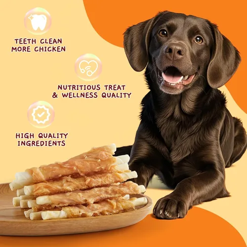 Vista 5 de Jungle Calling Golosinas para perros, palitos de cuero crudo envueltos en pollo para perros, deliciosas y nutritivas golosinas de recompensa