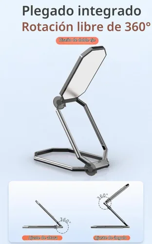 Vista 2 de Soporte de anillo para teléfono con patas plegables, soporte de dedo para celular, rotación de 360°, anillo de metal compatible con soporte Negro