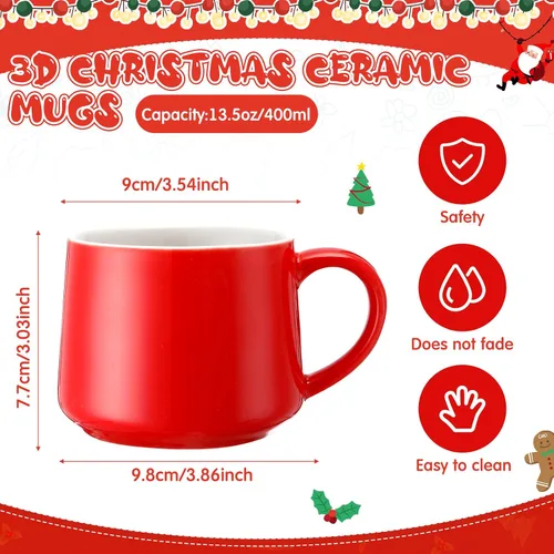 Vista 2 de Sliner Divertidas tazas de Navidad en 3D con animal en el interior, 13.5 onzas, hechas a mano, taza de café de cerámica, bonita figura de dibujos