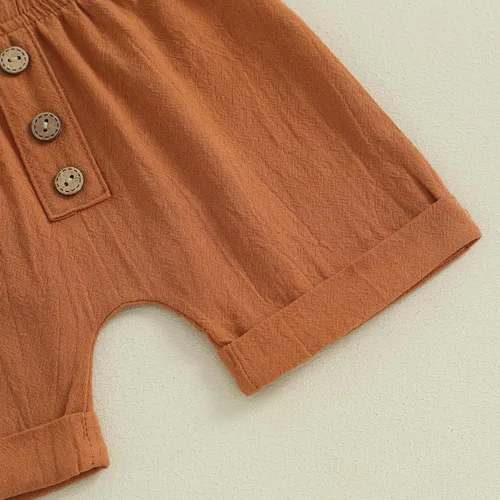 Vista 84 de Conjunto de ropa casual de manga corta con botones y pantalones cortos de lino para bebés y niños pequeños