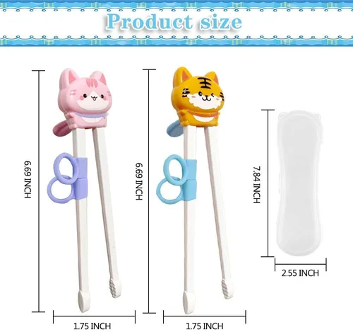 Vista 2 de Quimoy 2 pares de palillos para niños, palillos de rebote automático para niños, palillos con diseño de dibujos animados de animales lindos