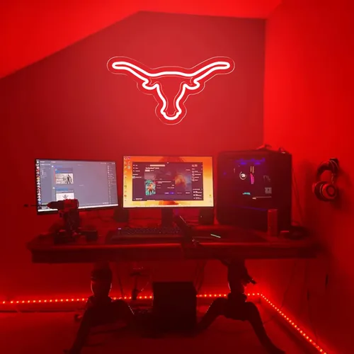 Vista 9 de Texas Bull - Letrero de neón para pared, atenuador remoto rojo del oeste de Texas Bull Skull LED de neón, lámpara de vaca toro alimentada por USB