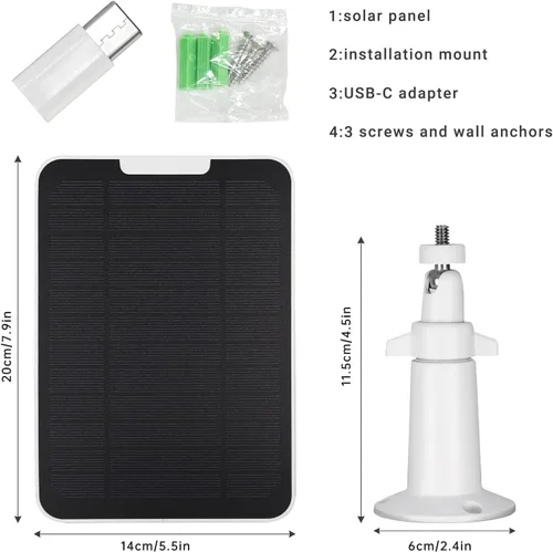 Vista 9 de Panel solar mejorado de 5 V 6 W para cámara de seguridad, compatible con Eufycam 2C/2C Pro/2/2 Pro/E20/E40/E, con puerto micro USB, adaptador USB-C
