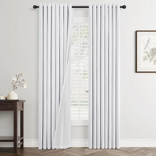Vista 32 de Beige White Linen Blackout Curtains 90 Length 2 Panels Set for Living Room Bedroom, 100% Black Out Thermal Insulated Linen Drapes, Room Darkening