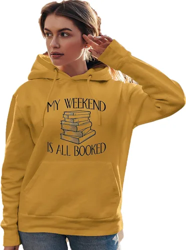 Vista 16 de Go All Out My Weekend Is All Booked Funny Book Reading Lover - Sudadera con capucha para hombre y mujer Negro