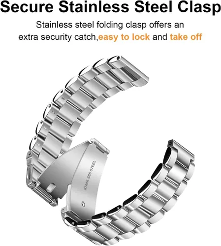 Vista 3 de Paquete de 2 correas de reloj para Samsung Galaxy Watch 8 7 6 5 4 Classic FE Pro Ultra Stainless Steel,20MM,Pack of 2,Double Button Clasp,Business