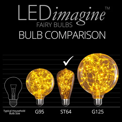 Vista 3 de Wintergreen Lighting LEDimagine - Bombilla de cadena de hadas, colgante de globo LED, bombilla ST64 con base E26 (dorado)