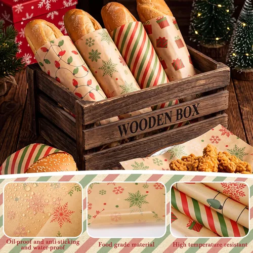 Vista 3 de Maitys 100 hojas de papel encerado de Navidad para alimentos, envoltura