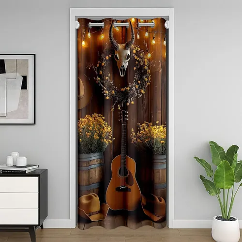 Vista 28 de Castle Fairy Cowboy Boots Door Curtain for Doorways Privacy Bohemia Musical Guitar Doorway Curtain Western Rustic Cowgirl All Season Blackout