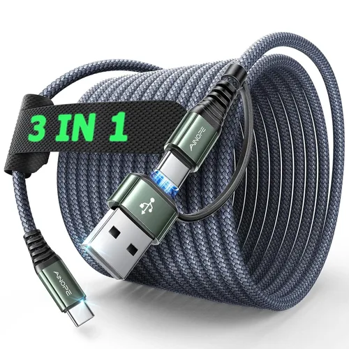Vista 8 de Cable AINOPE USB C a USB C, Cable USB C de 1 Pie de Carga Rápida con Adaptador USB a USB C, Cable USB a USBC de 60W para iPhone 17 Pro Max Air, Gris
