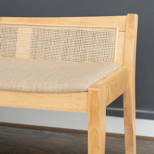 Vista 4 de Powell Kasi - Banco de caña de respaldo bajo natural con asiento tapizado beige