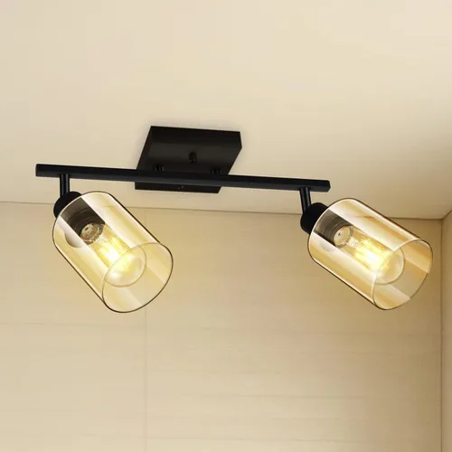 Vista 9 de Accesorios de iluminación de riel de techo para cocina, luces de pared negras de 2 luces, iluminación LED moderna con pantalla de vidrio, cabezal