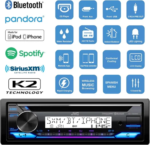Vista 2 de Conjunto de receptor de reproductor de CD Bluetooth de audio DIN en el salpicadero con 4 altavoces estéreo negros de 2 vías Enrock de 6.5 pulgadas +
