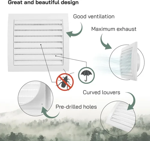 Vista 3 de Vent Systems Paquete de 2 cubiertas de ventilación de aire blancas de 4 pulgadas para ventilaciones de secadora y ventilaciones de escape de baño