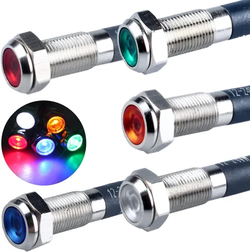 Vista 18 de 5 piezas de luz indicadora LED de 12V-24V de 6mm con orificio de montaje de 1/4" de 20mA, lámpara de señal de metal impermeable IP67 con ahorro