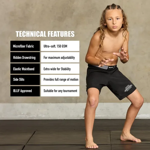 Vista 5 de Elite Sports Pantalones cortos de entrenamiento para niños MMA BJJ No GI UFC, pantalones cortos deportivos para niños y niñas, pantalones cortos