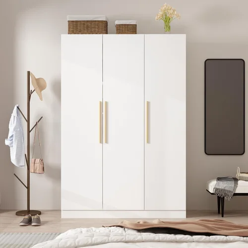 Vista 3 de MOUMON Armario con 3 puertas y estantes cubos, Armario con barra para colgar, armario para dormitorio, color blanco, 18.9 pulgadas de profundidad x