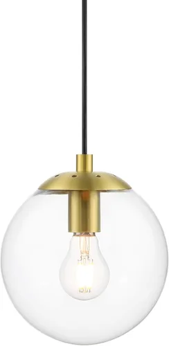 Vista 7 de XiNBEi Lighting - Lámpara colgante de globo de 8 pulgadas con latón satinado de vidrio transparente Mid Century Modern, Adjustable, Round Hanging