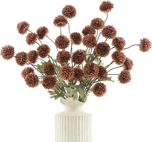Vista 8 de DuHouse 6 piezas de flores artificiales de seda falsa pompón crisantemo, pequeña mini bola de crisantemo de seda con tallos para bodas DIY arreglos