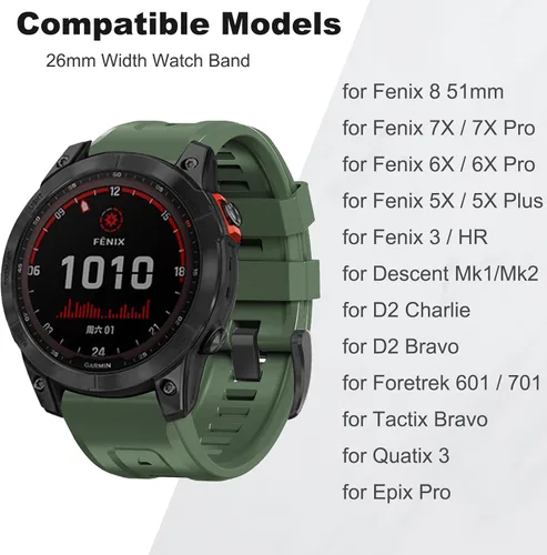 Vista 5 de Threeeggs Correa de reloj Quickfit de 1.024 in para Garmin Fenix 7X 6X 5X, correa de silicona para Fenix 8 2.008 in, Fenix 3/3 Sapphire, Descent