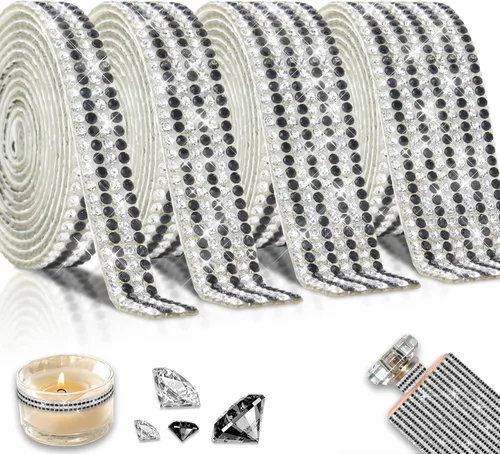 Vista 12 de 4 rollos de cinta autoadhesiva con diamantes de imitación, cinta de diamantes bling con pegatinas de 2 mm para manualidades, bodas, cumpleaños
