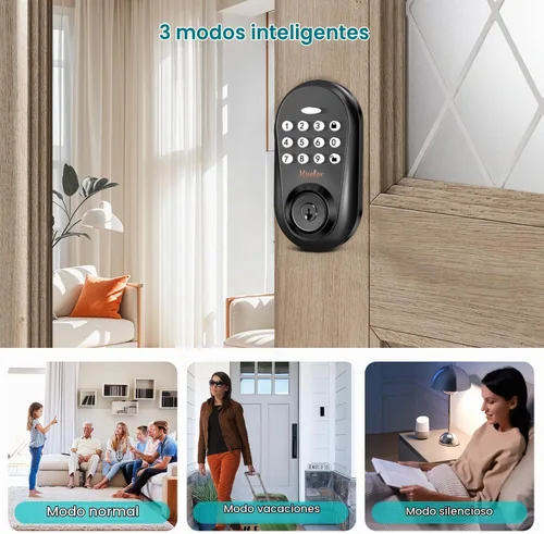Vista 6 de Cerradura de puerta de entrada sin llave con teclado - Cerrojo inteligente Negro