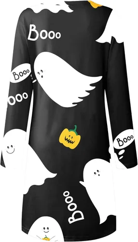 Vista 4 de Vestido de Halloween para mujer casual holgado manga larga con estampado para disfraz