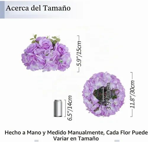 Vista 3 de BLOSMON Bolas de Flores Artificiales Centros de Mesa de Boda 2 Piezas 11.8" Lila Flores Falsas Rosa Hortensia Arreglo de Bolas Centro de Mesa