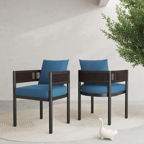 Vista 8 de Grand patio - Juego de 2 sillas de comedor para exterior, 2 piezas de sillas de comedor para patio, sillas fijas de patio de mimbre tejido en metal