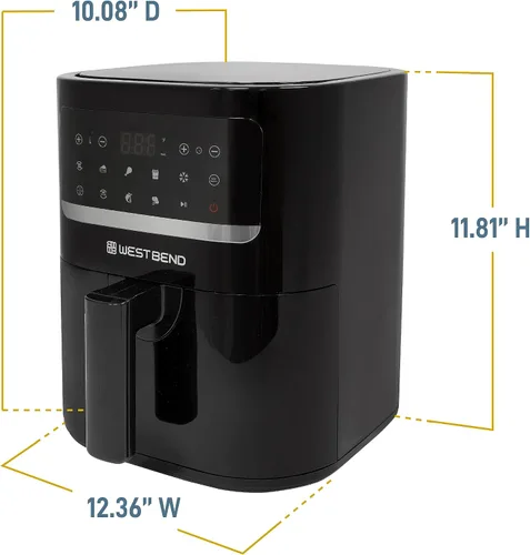 Vista 6 de West Bend Freidora de aire compacta de 5 cuartos de capacidad con controles digitales, pantalla LCD y 10 ajustes de cocción con recordatorio
