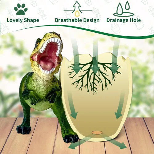 Vista 4 de FlidRunest Macetas suculentas de dinosaurio, maceta de resina creativa para suculentas con orificio de drenaje, accesorios de escritorio