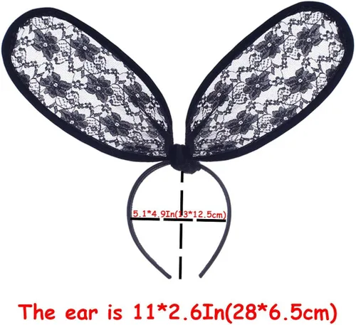 Vista 2 de Aceorna Diadema de encaje sexy con orejas de conejo color negro para Halloween discotecas máscaras Navidad