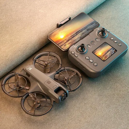 Vista 7 de Drone RC con pantalla de visualización, helicóptero de avión con cámaras dobles (ajustable a 180°), protección de hélice de 360°, posicionamiento
