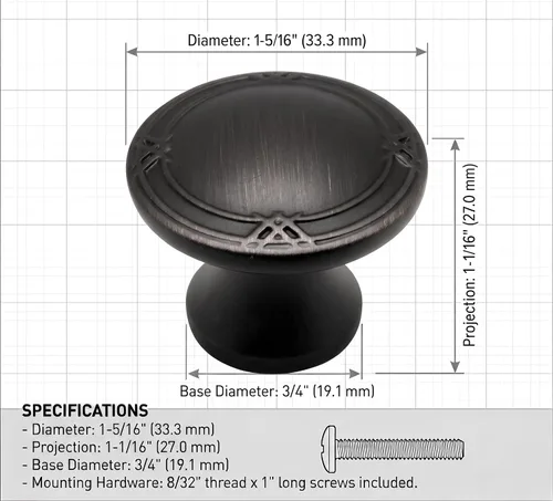 Vista 4 de Cosmas Paquete de 10 pomos Craftsman de bronce aceitado 9462ORB de 1-5/16