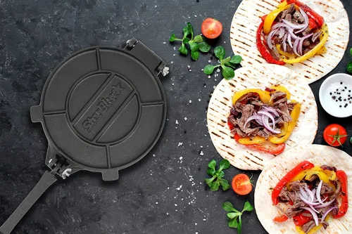 Vista 2 de StarBlue - Prensa de tortilla de hierro fundido de 8 pulgadas con 100 piezas de papel de aceite GRATIS y libro electrónico de recetas - Herramienta