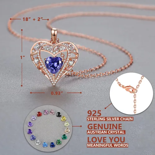 Vista 104 de Collar de cristal de 5 corazones, chapado en oro rosa de 18 quilates, colgante con cadena de plata de ley 925 de 18 + 2 pulgadas, joyería de piedra