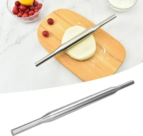 Vista 6 de Rodillo de acero inoxidable de grado profesional para masa de pizza para cocina casera, pizzería, panadería (14.6 in)