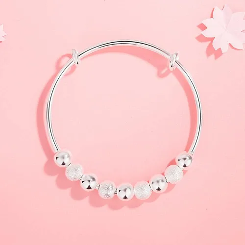 Vista 4 de Pulseras de plata de ley 925 para mujer, pulsera de transferencia de la suerte, ajustable, joyería de moda para mujer
