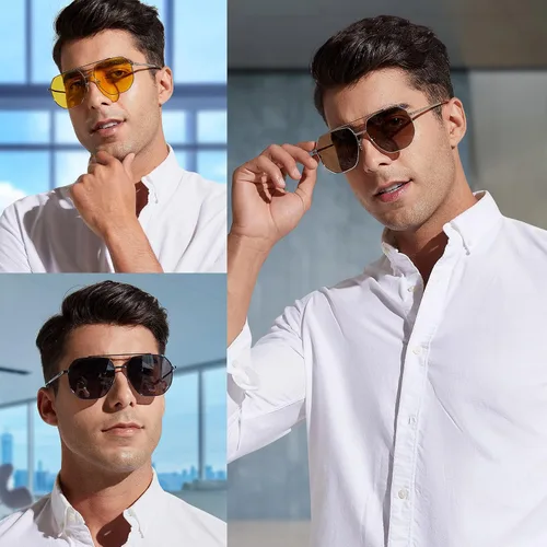 Vista 3 de VIVIENFANG Gafas de sol de aviador polarizadas hexagonales retro para mujeres y hombres, UV400 con tonos cuadrados flexibles de metal VF2207