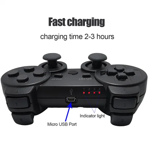 Vista 4 de Dimrda PS3 Controller Wireless PS3 Remote Controller for Play-station 3 Controller Game Joystick with Charging Cables Black 2 Pack