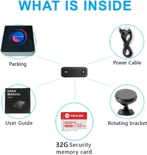 Vista 9 de 【Gratis 32G】 Cámara WiFi inalámbrica más pequeña, cámara espía HD1080P, cámara para mascotas, monitor de bebé, cámara de niñera, para grabación