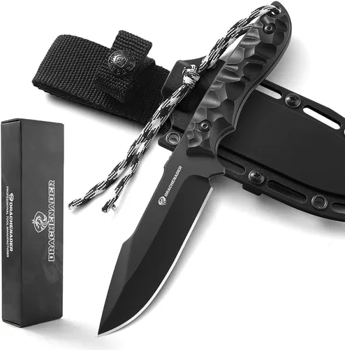 Vista 11 de DRACHENADER Cuchillo táctico de hoja fija (B-ER-DROP POINT), cuchillo de acero 5Cr14MoV de 5.04 pulgadas con mango de ABS, cuchillo de supervivencia