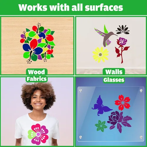 Vista 4 de Sotpot 16 plantillas de flores para dibujar flores grandes, plantillas de pintura, plantillas de bricolaje para pared de madera, decoración del hogar