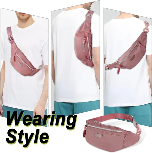 Vista 7 de Bolso pequeño de la honda para las mujeres del riñonera de nylon con la correa ajustable, Rosado