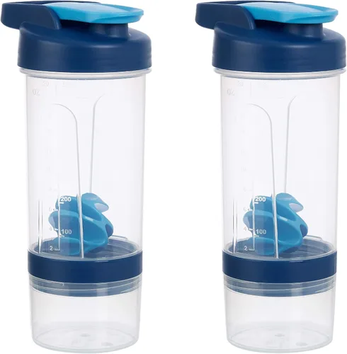 Vista 6 de Amazon Basics Botella mezcladora de proteínas con bola mezcladora, tazas para batidos, 20 onzas, paquete de 2, azul, 4.6 x 3.5 x 9.1 in